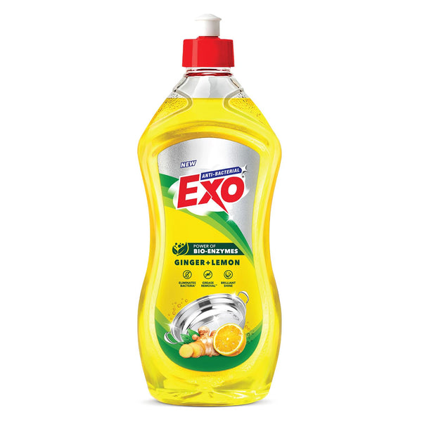 Exo Dishwash Liquid Bottle | Ginger & Lemon | Tough Grease Removal for Utensils | Anti-Bacterial Dishwashing Liquid | Bio-Enzyme Liquid Dishwash | No Residue Cleaning | Fresh Citrus Fragrance - 750ml