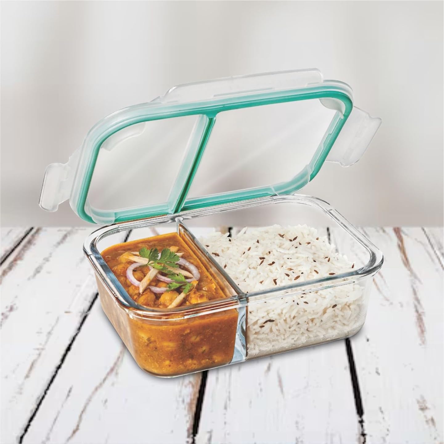 SIGNORA WARE Slim Borosilicate Glass Two Compartment Lunch box (600 ml)
