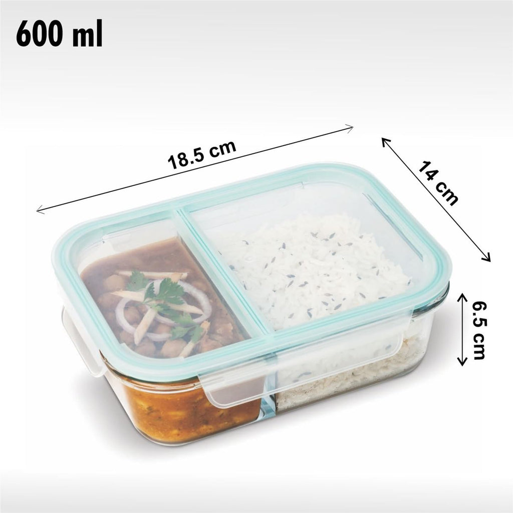 SIGNORA WARE Slim Borosilicate Glass Two Compartment Lunch box (600 ml)