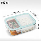 SIGNORA WARE Slim Borosilicate Glass Two Compartment Lunch box (600 ml)