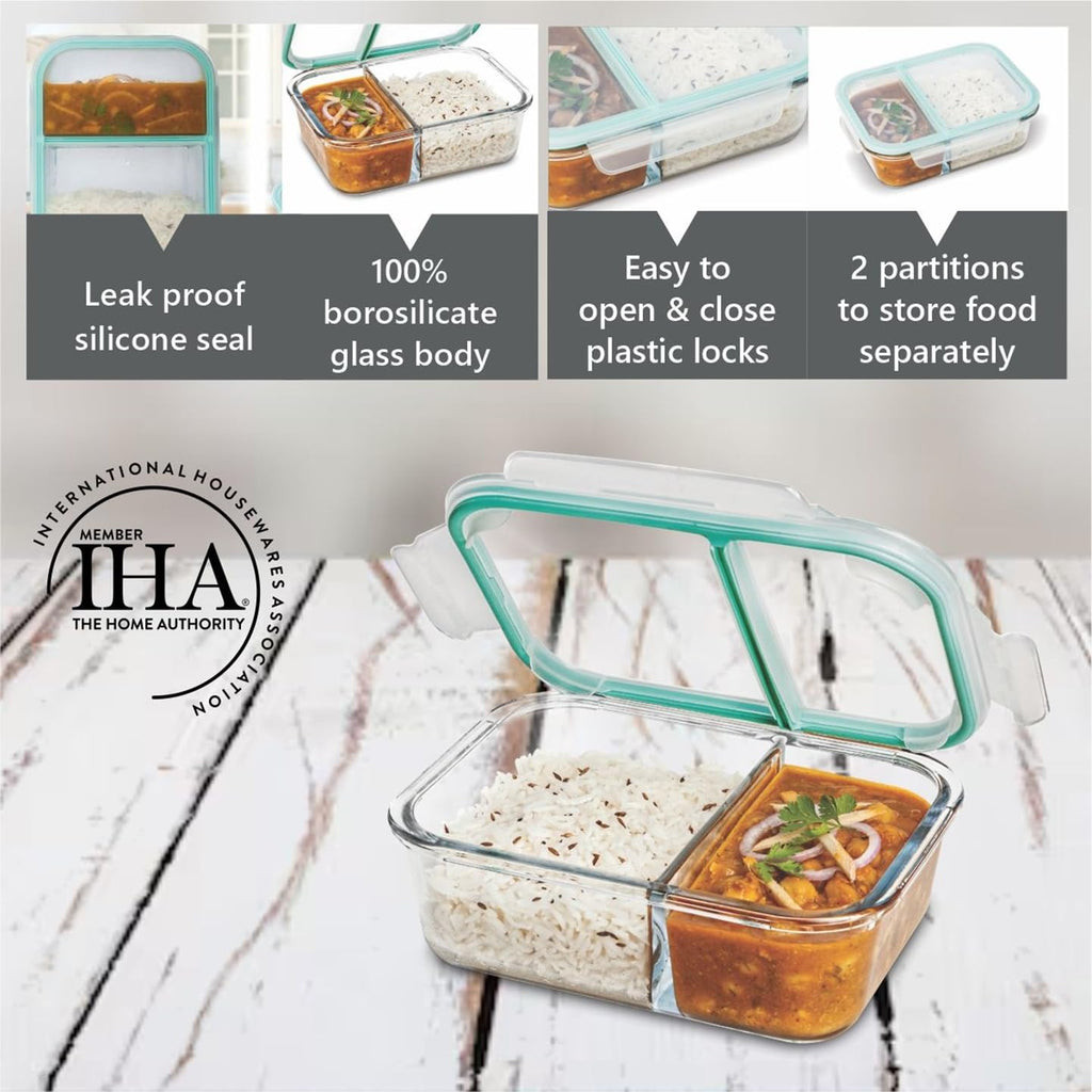 SIGNORA WARE Slim Borosilicate Glass Two Compartment Lunch box (600 ml)