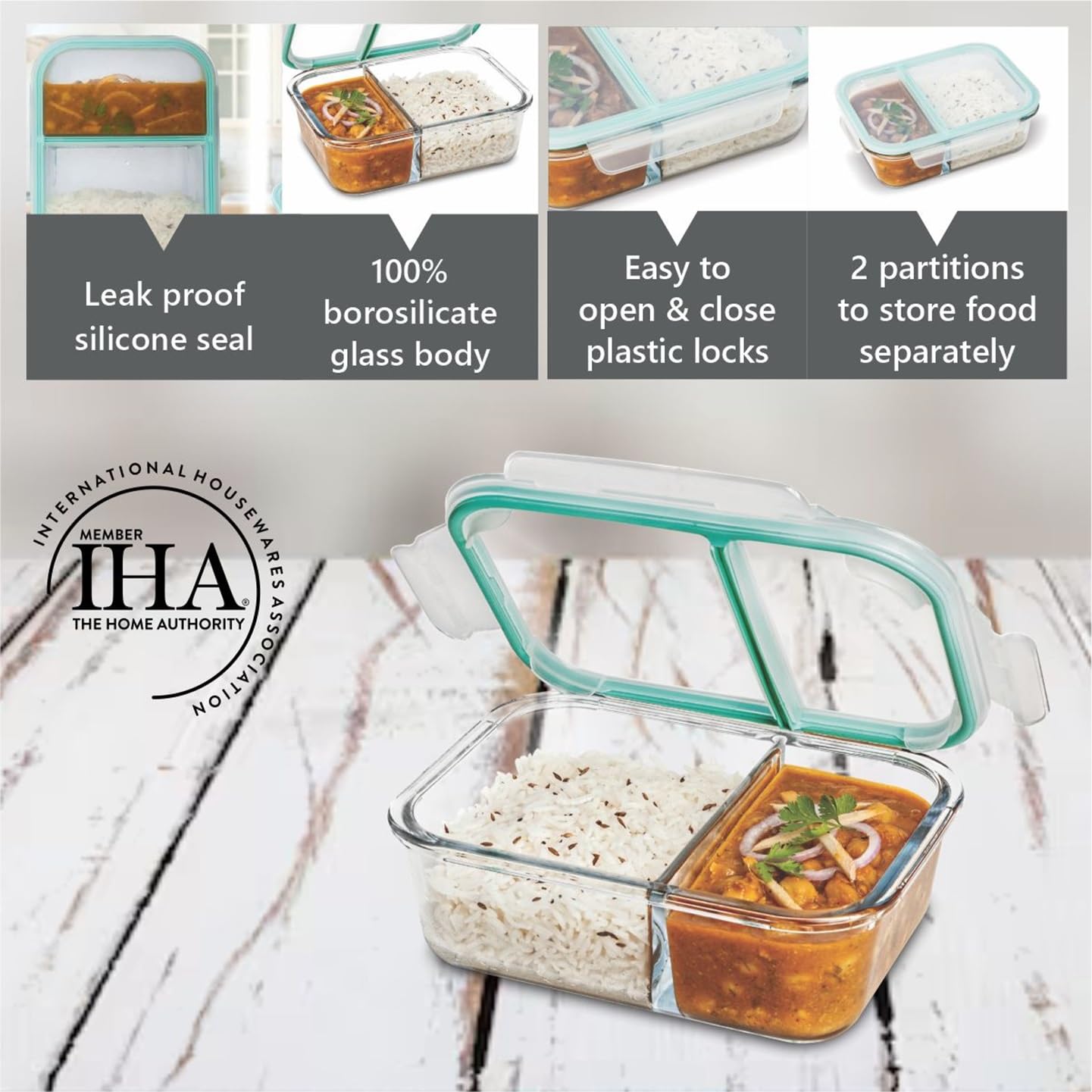 SIGNORA WARE Slim Borosilicate Glass Two Compartment Lunch box (600 ml)