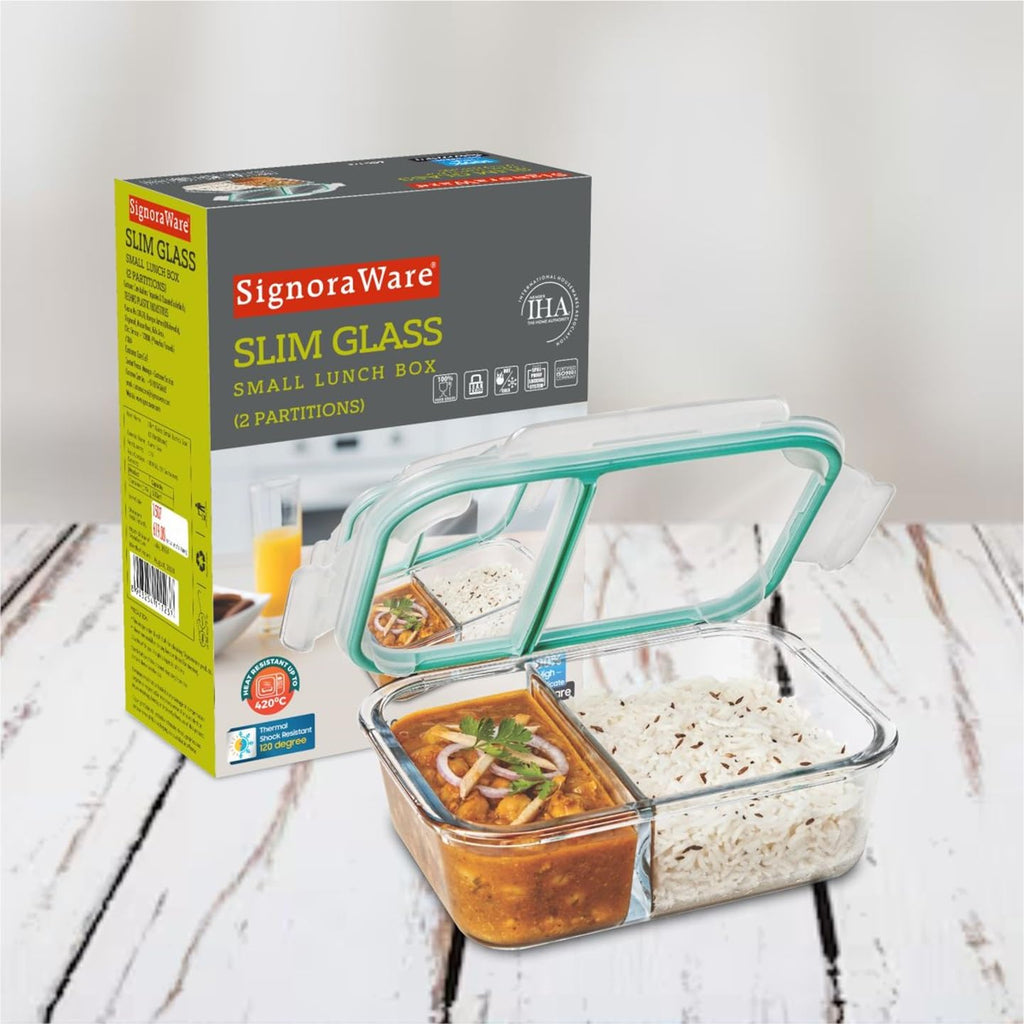 SIGNORA WARE Slim Borosilicate Glass Two Compartment Lunch box (600 ml)