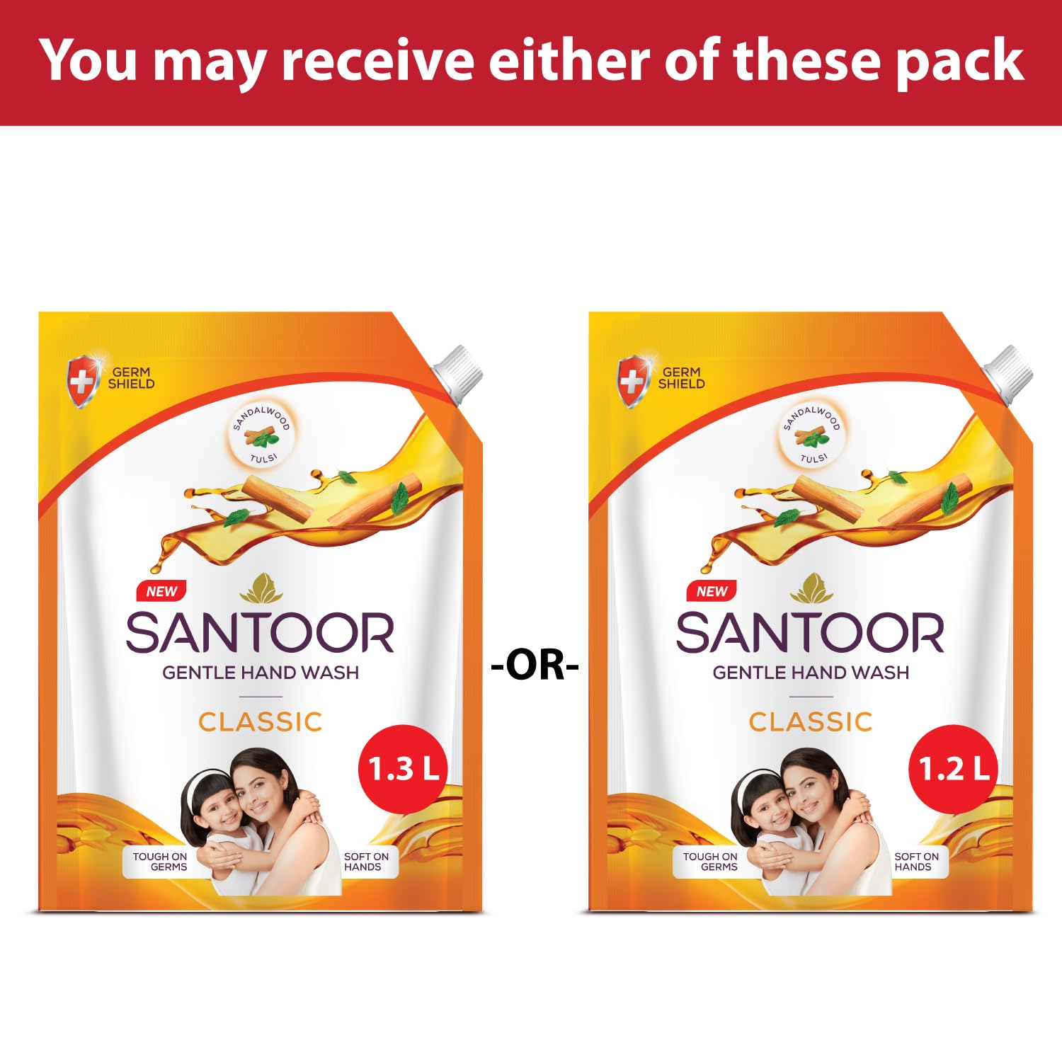 Santoor Classic Gentle Hand Wash with Natural goodness of Sandalwood & Tulsi, 1200ml
