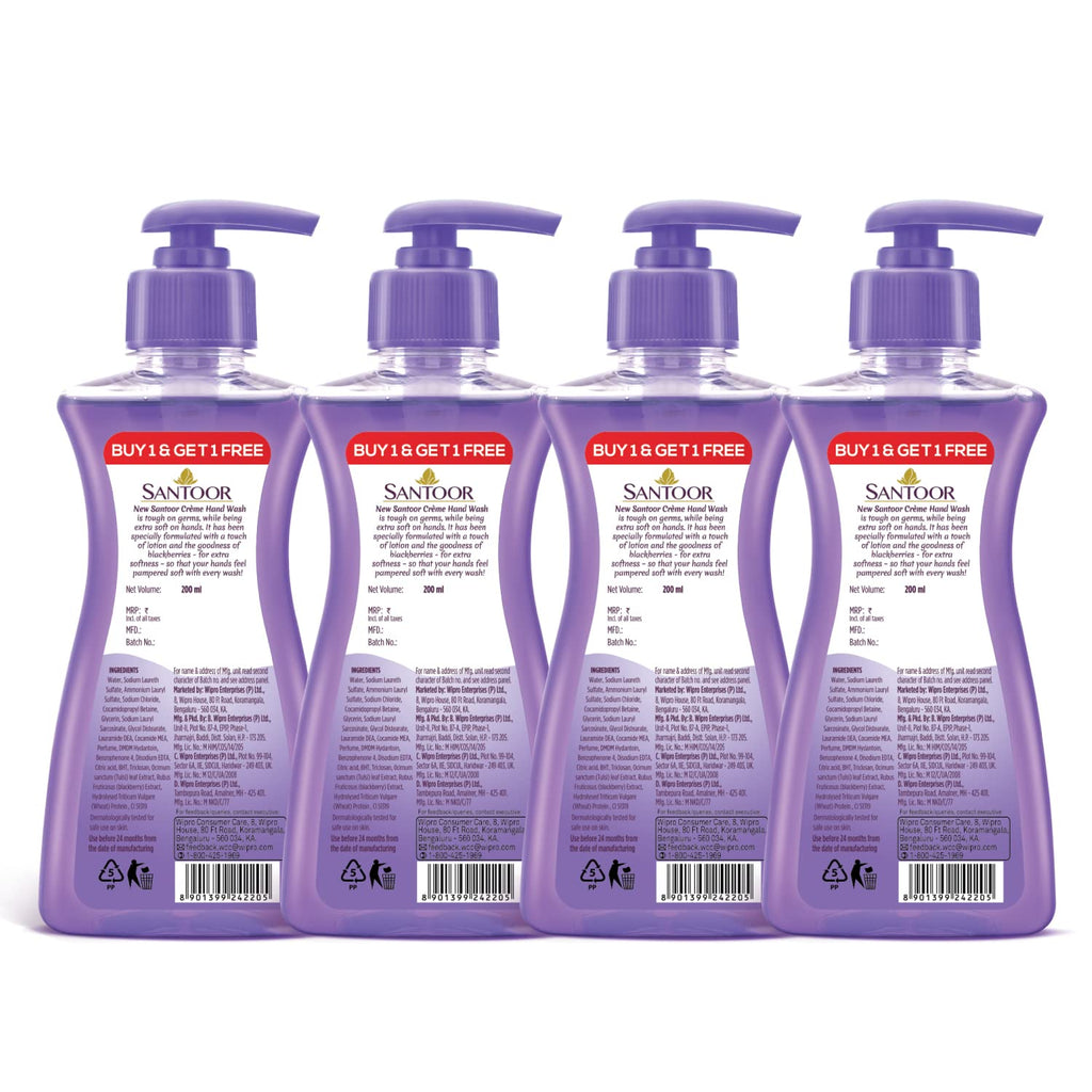 Santoor Crème Handwash 200ml, Pack of 4