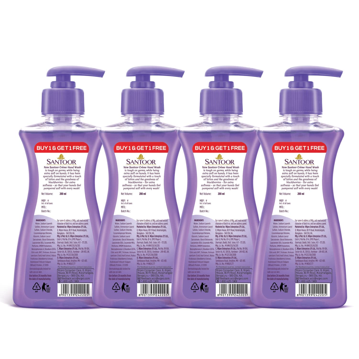 Santoor Crème Handwash 200ml, Pack of 4