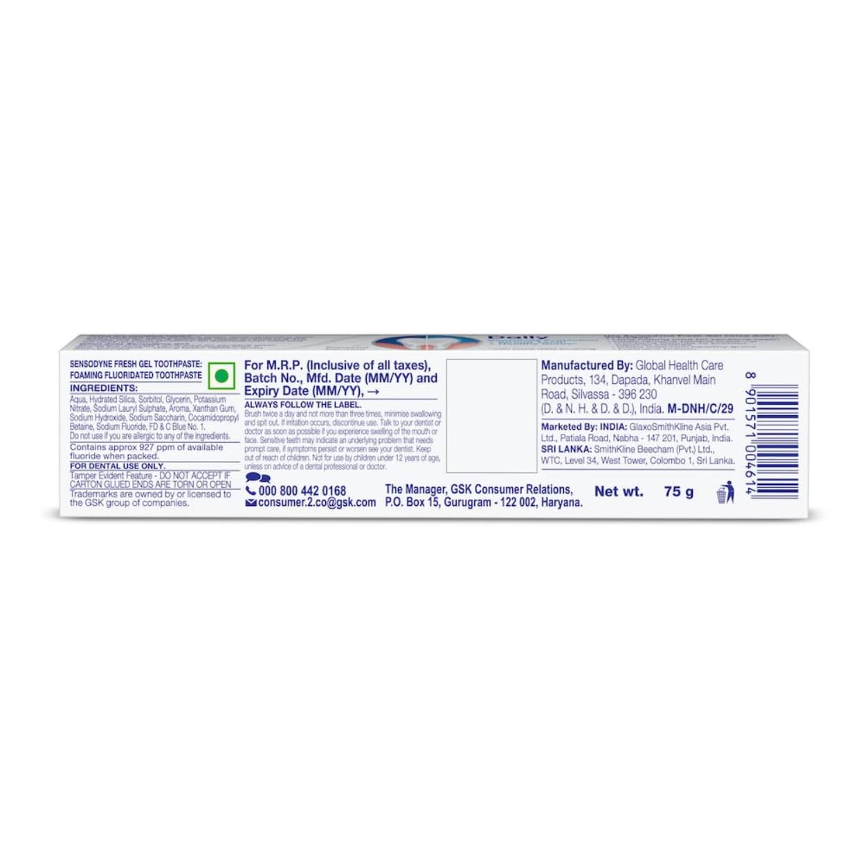 Sensodyne Toothpaste Fresh Gel 75 gram (pack of-1)