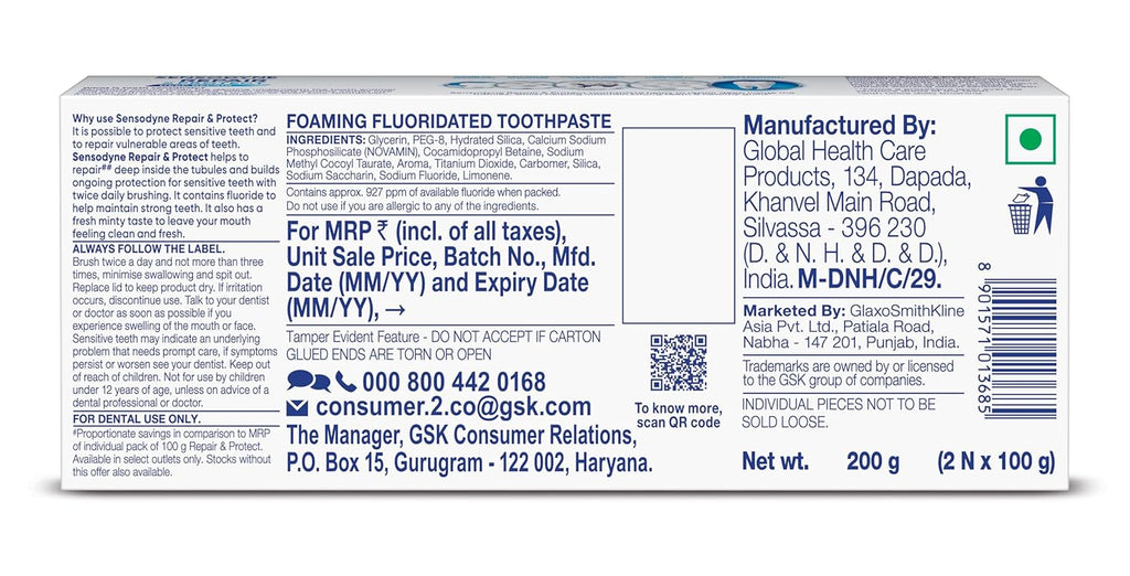 Sensodyne Toothpaste Repair and Protect -200g (100gm * 2)
