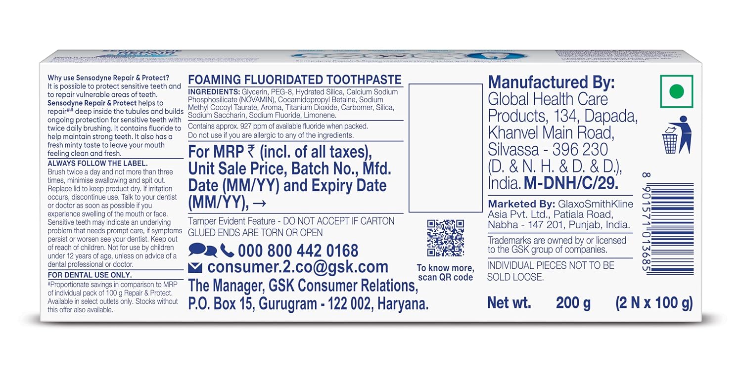 Sensodyne Toothpaste Repair and Protect -200g (100gm * 2)