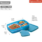 SignoraWare Compact BPA Free Plastic Square Lunch Box (850ml + 100ml + 100ml | Blue)