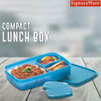 SignoraWare Compact BPA Free Plastic Square Lunch Box (850ml + 100ml + 100ml | Blue)