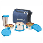 SignoraWare Stainless Steel Lunch Box with Bag (200ml+350ml+500ml+370ml | Blue)