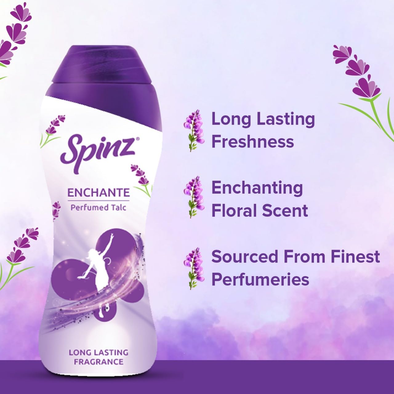 Spinz Talc Enchante Powder with Calcium Carbonate and Silica, Pack of 1, 400gm