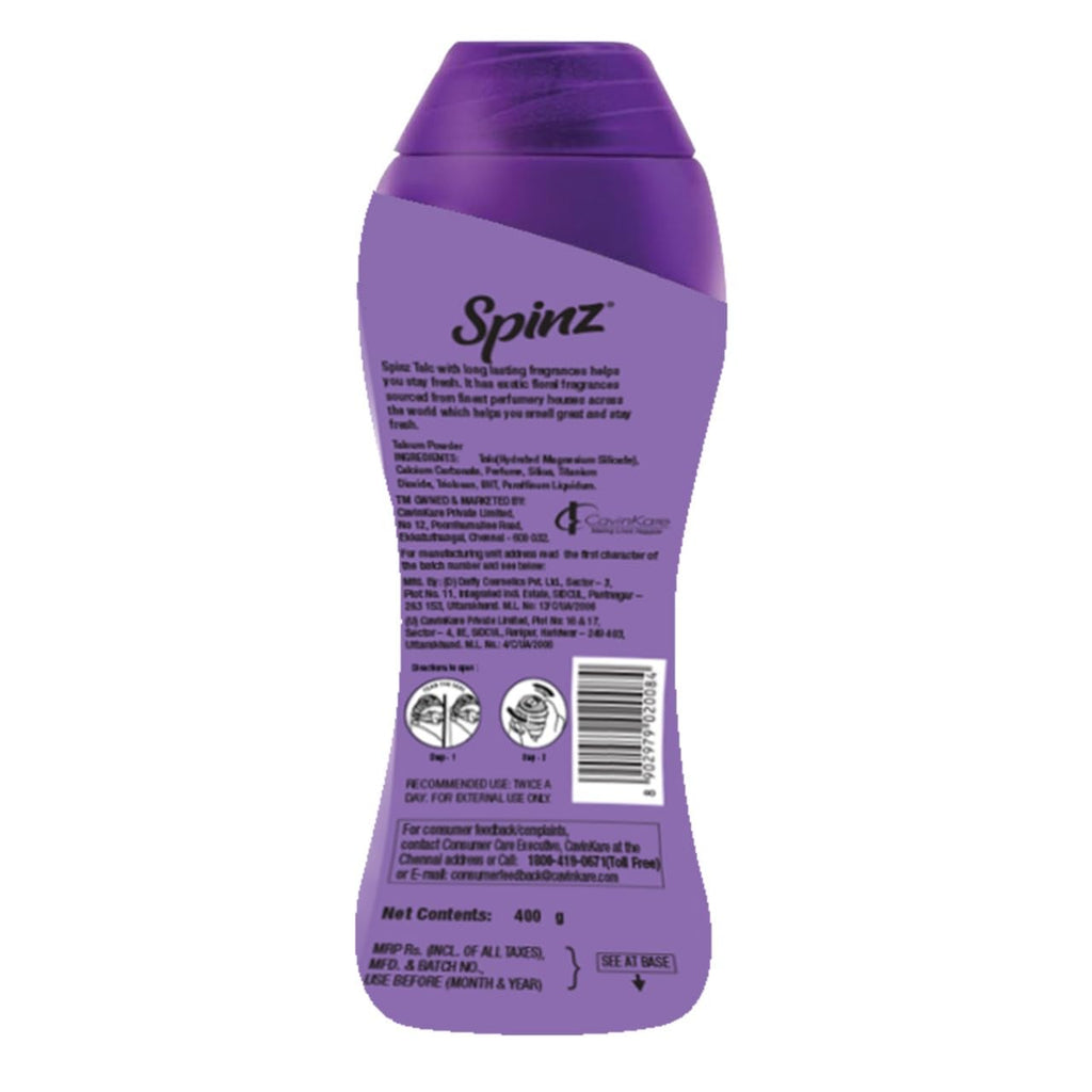 Spinz Talc Enchante Powder with Calcium Carbonate and Silica, Pack of 1, 400gm