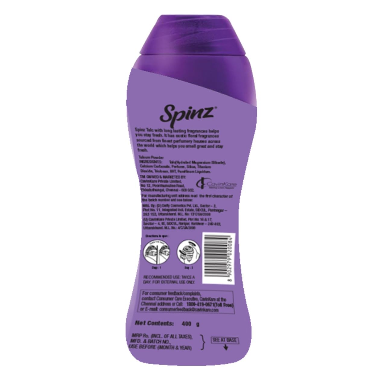 Spinz Talc Enchante Powder with Calcium Carbonate and Silica, Pack of 1, 400gm