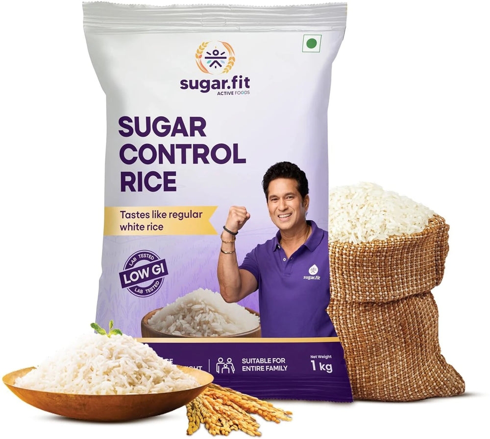 Sugar.fit Sugar Control Low GI Sona Masoori Rice | Whole Grain |Supports Weight & Diabetes Sona Masoori Rice (Full Grain, Unpolished) (1 kg)