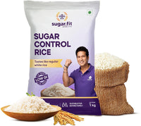 Sugar.fit Sugar Control Low GI Sona Masoori Rice | Whole Grain |Supports Weight & Diabetes Sona Masoori Rice (Full Grain, Unpolished) (1 kg)