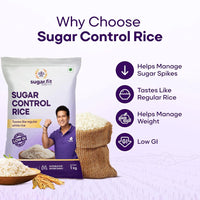 Sugar.fit Sugar Control Low GI Sona Masoori Rice | Whole Grain |Supports Weight & Diabetes Sona Masoori Rice (Full Grain, Unpolished) (1 kg)