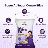 Sugar.fit Sugar Control Low GI Sona Masoori Rice | Whole Grain |Supports Weight & Diabetes Sona Masoori Rice (Full Grain, Unpolished) (1 kg)