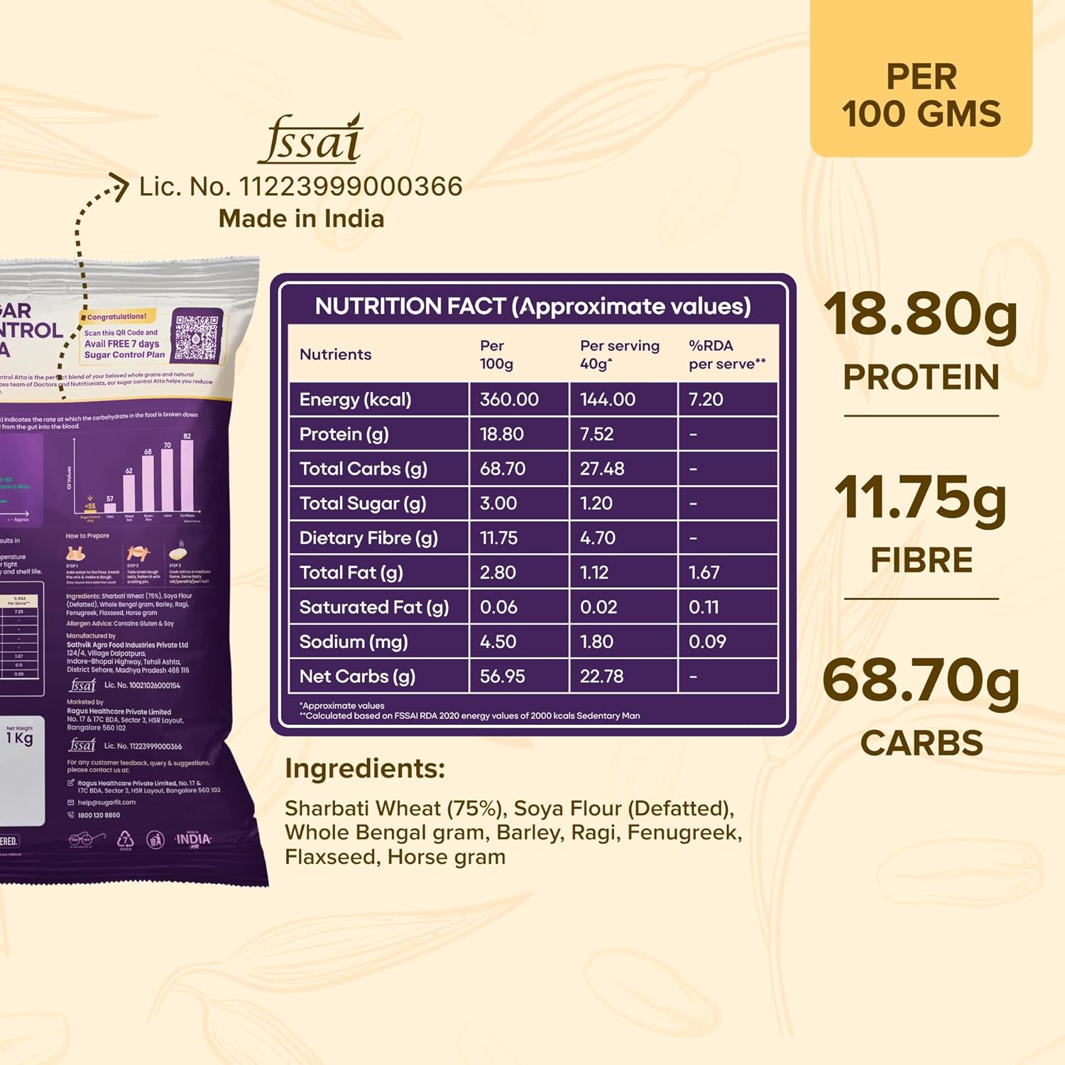 Sugar.fit Multigrain Atta 5 KG