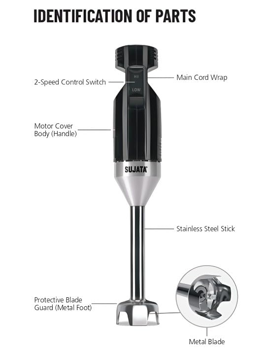 Sujata Blendcraft Hand Blender|180 Watts Motor|18000 RPM|2 Speed Toggle Action Switch|Super Quick Blending| (Black)