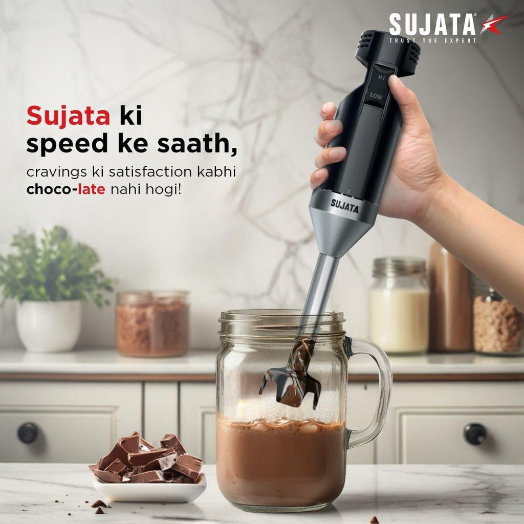 Sujata Blendcraft Hand Blender|180 Watts Motor|18000 RPM|2 Speed Toggle Action Switch|Super Quick Blending| (Black)