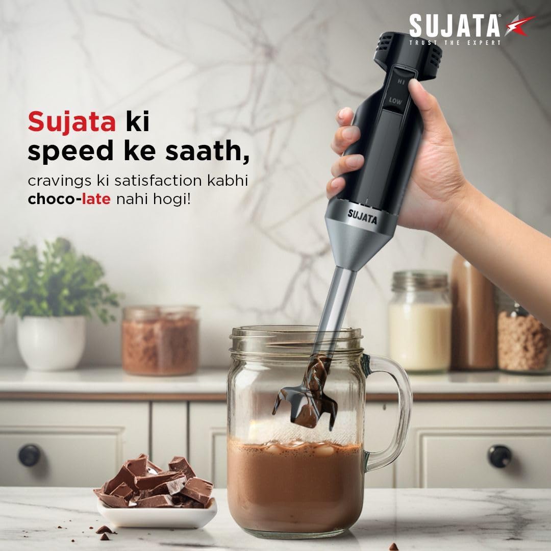 Sujata Blendcraft Hand Blender|180 Watts Motor|18000 RPM|2 Speed Toggle Action Switch|Super Quick Blending| (Black)