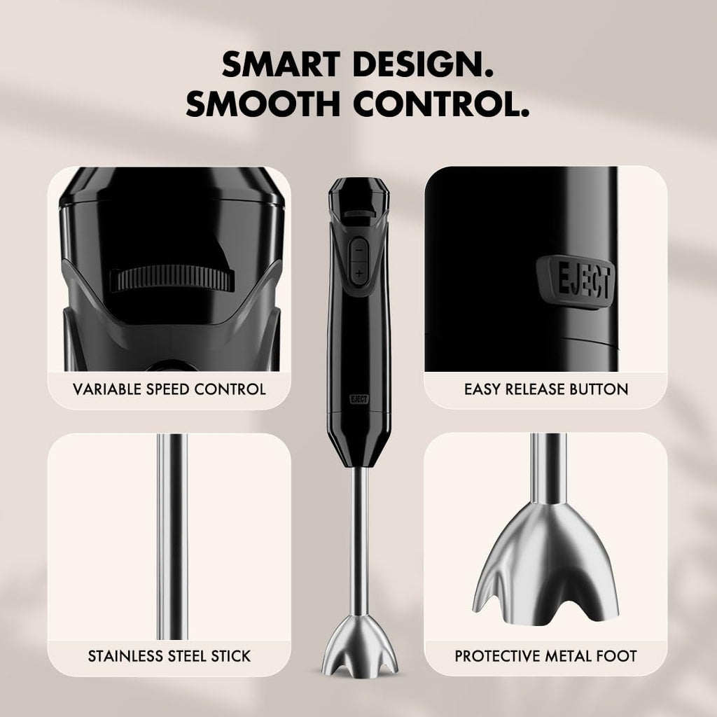 Sujata Blendstick Hand Blender | 600W Heavy Duty Motor | Variable Speed Control 18000 RPM Black