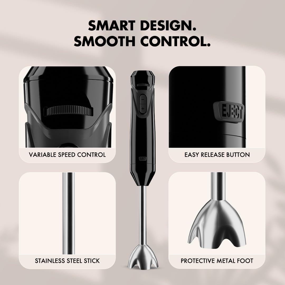 Sujata Blendstick Hand Blender | 600W Heavy Duty Motor | Variable Speed Control 18000 RPM Black