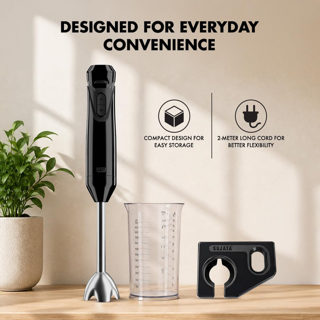Sujata Blendstick Hand Blender | 600W Heavy Duty Motor | Variable Speed Control 18000 RPM Black