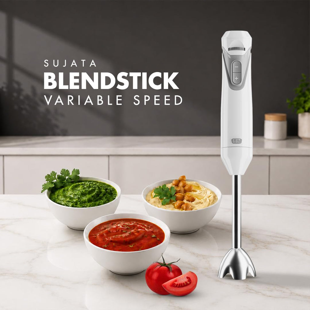 Sujata Blendstick Hand Blender | 600W Heavy Duty Motor | Variable Speed Control 18000 RPM White