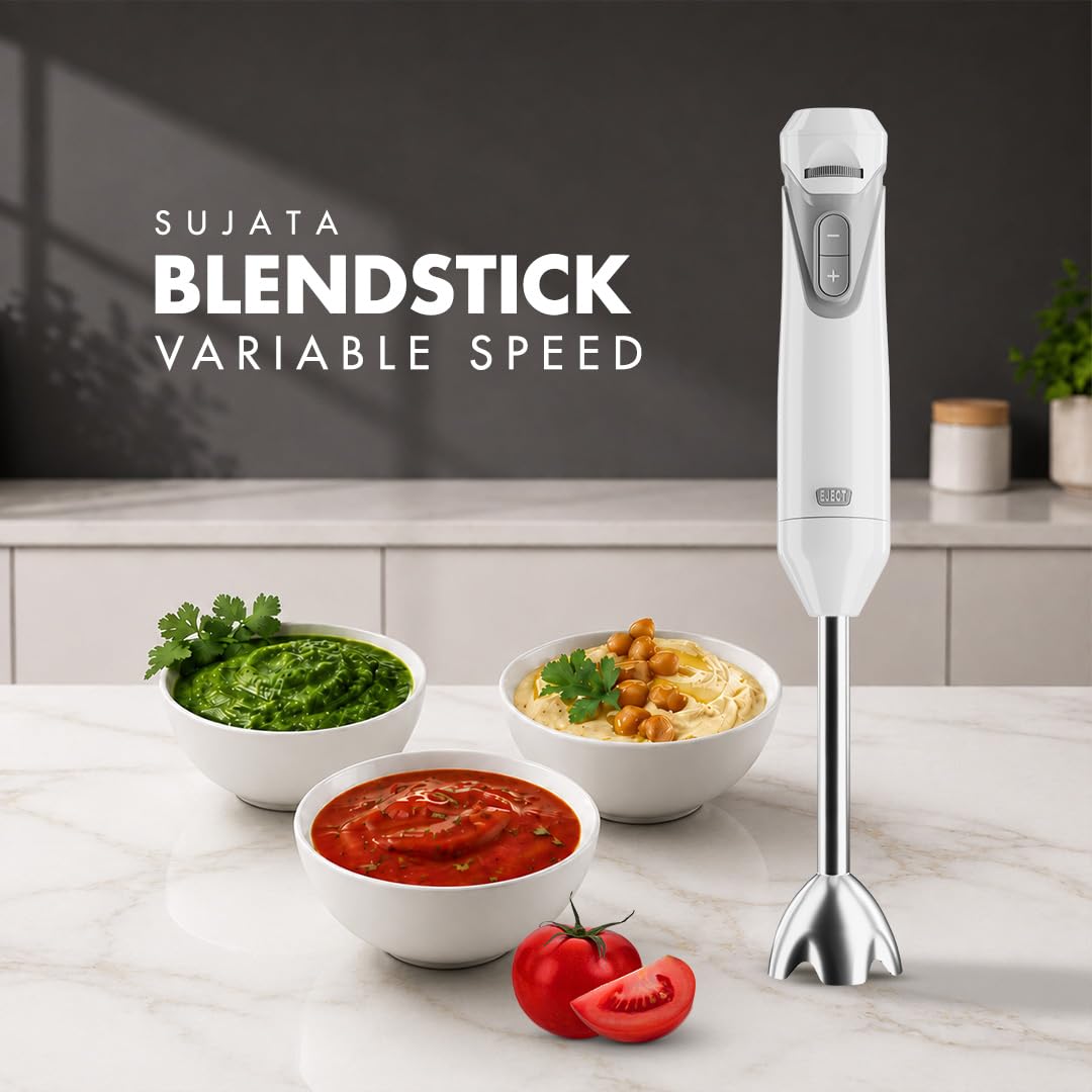 Sujata Blendstick Hand Blender | 600W Heavy Duty Motor | Variable Speed Control 18000 RPM White