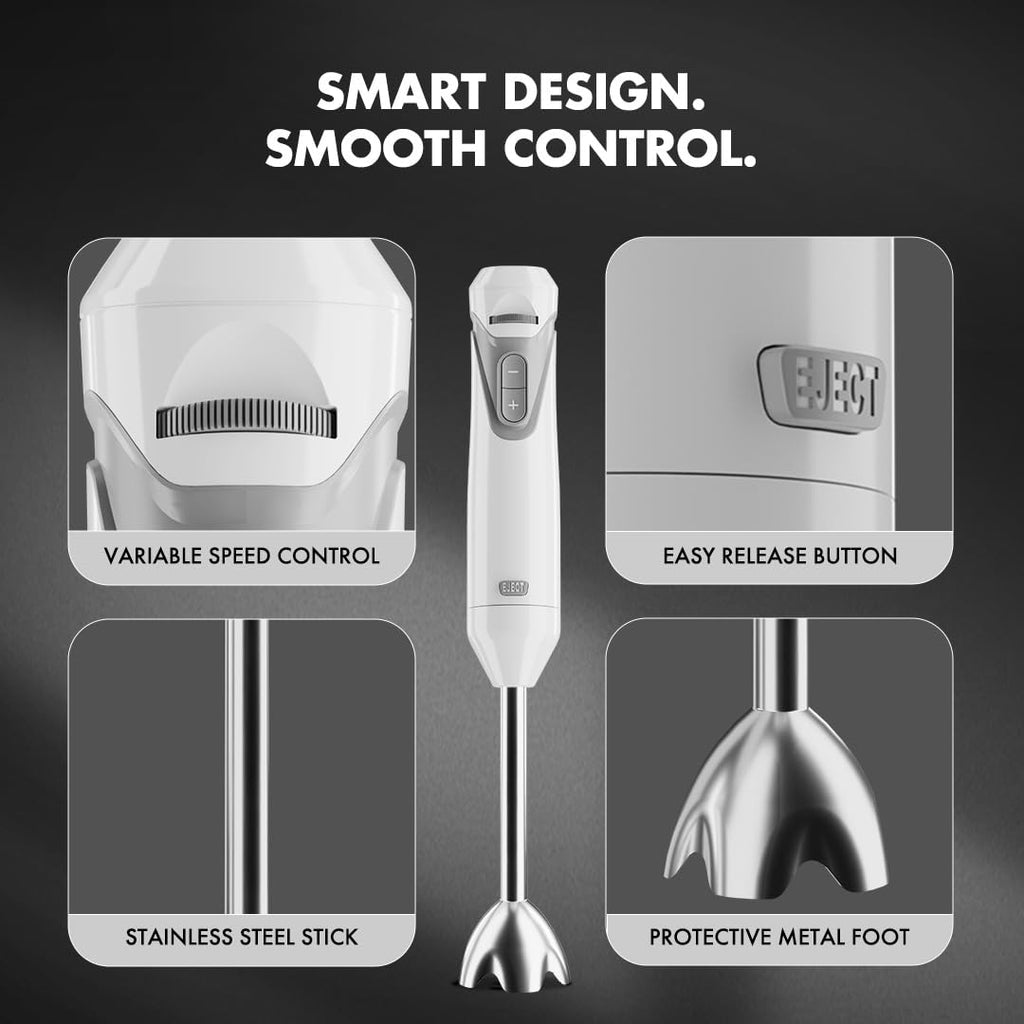Sujata Blendstick Hand Blender | 600W Heavy Duty Motor | Variable Speed Control 18000 RPM White