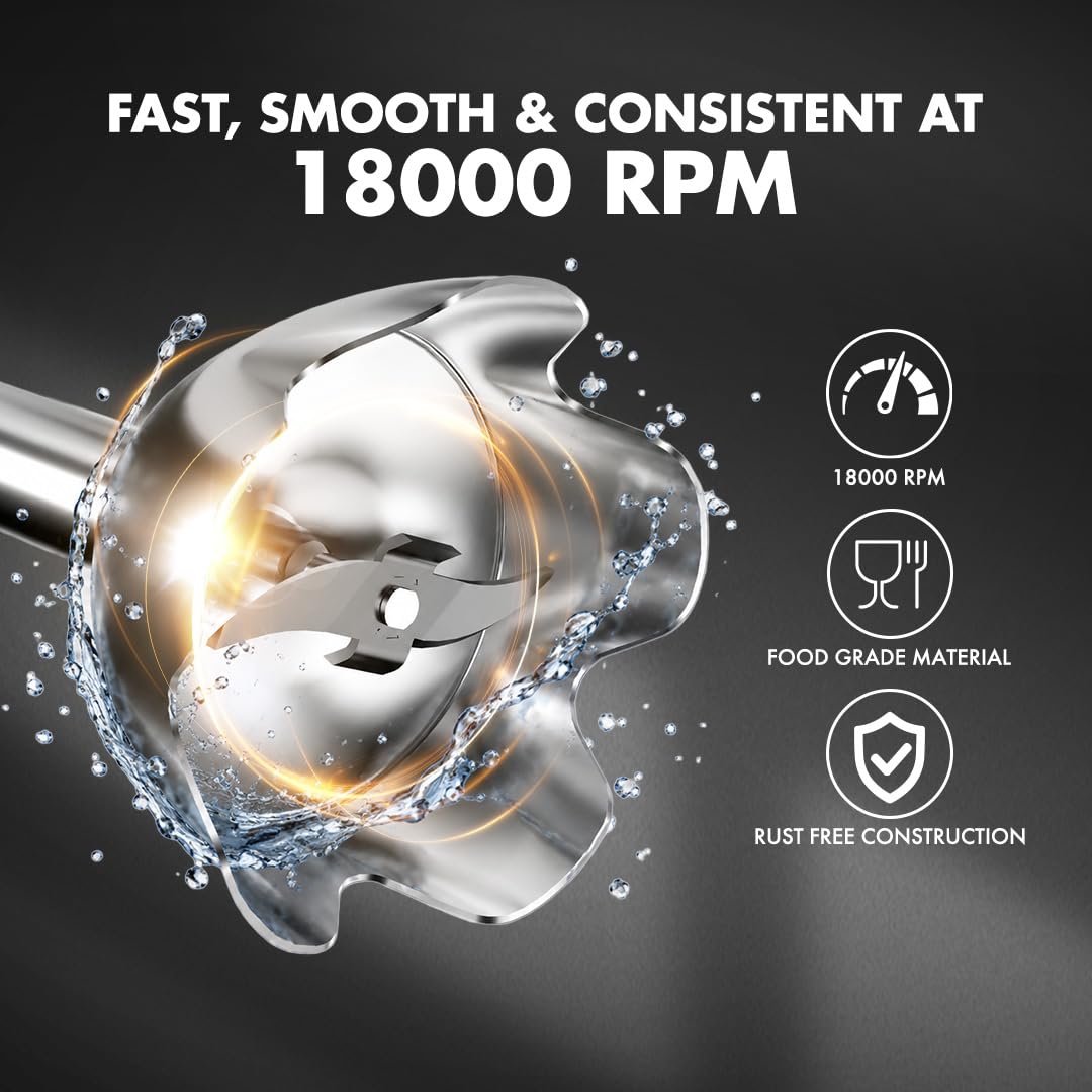 Sujata Blendstick Hand Blender | 600W Heavy Duty Motor | Variable Speed Control 18000 RPM White