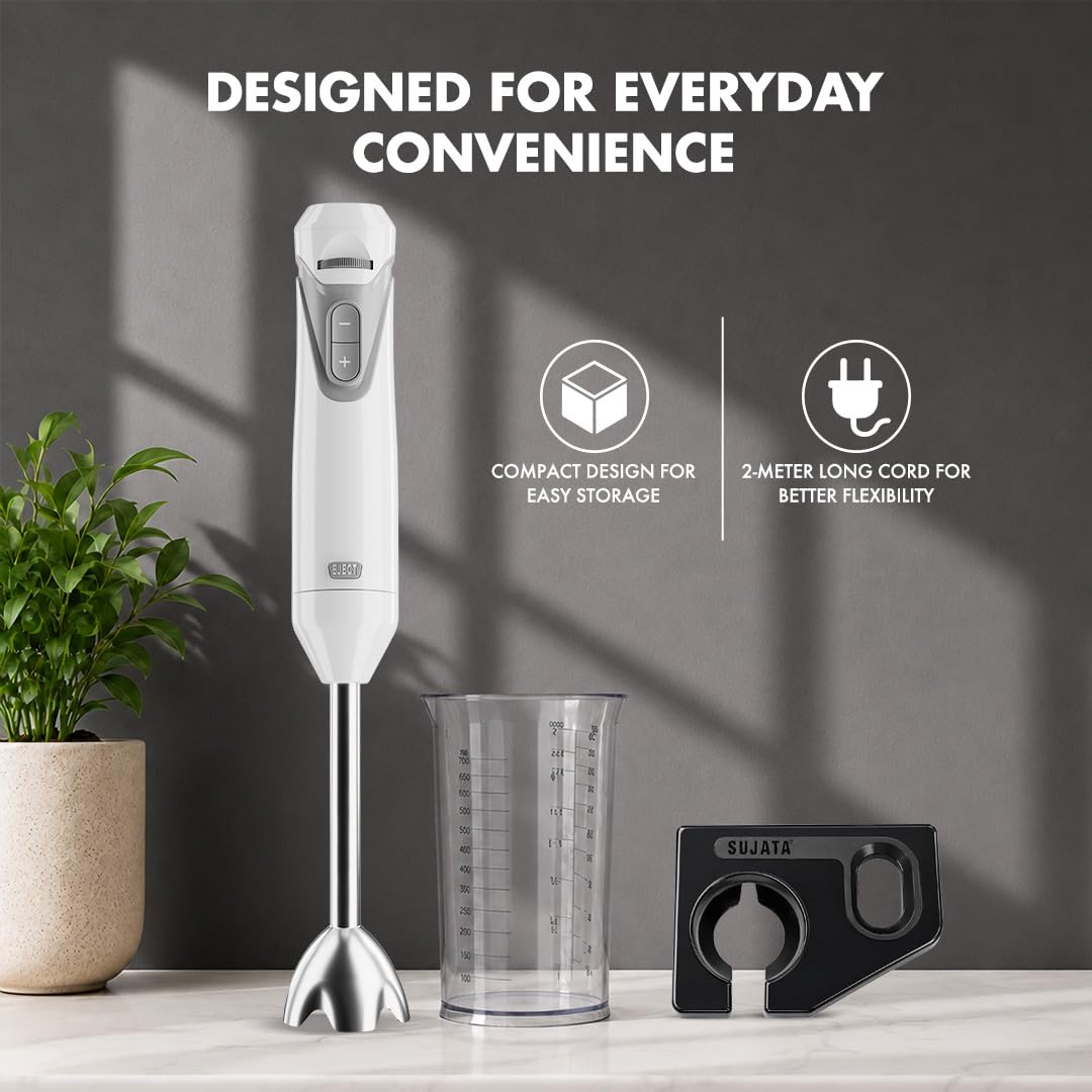 Sujata Blendstick Hand Blender | 600W Heavy Duty Motor | Variable Speed Control 18000 RPM White
