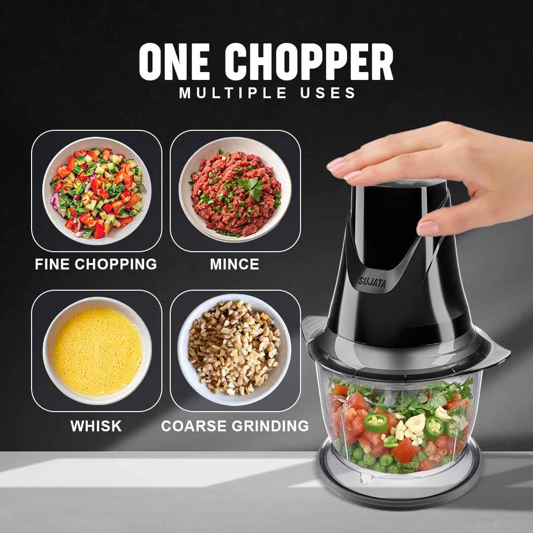 Sujata Chopcraft Electric Chopper 900ml, Vegetable Chopper for Kitchen 3200RPM(Black)