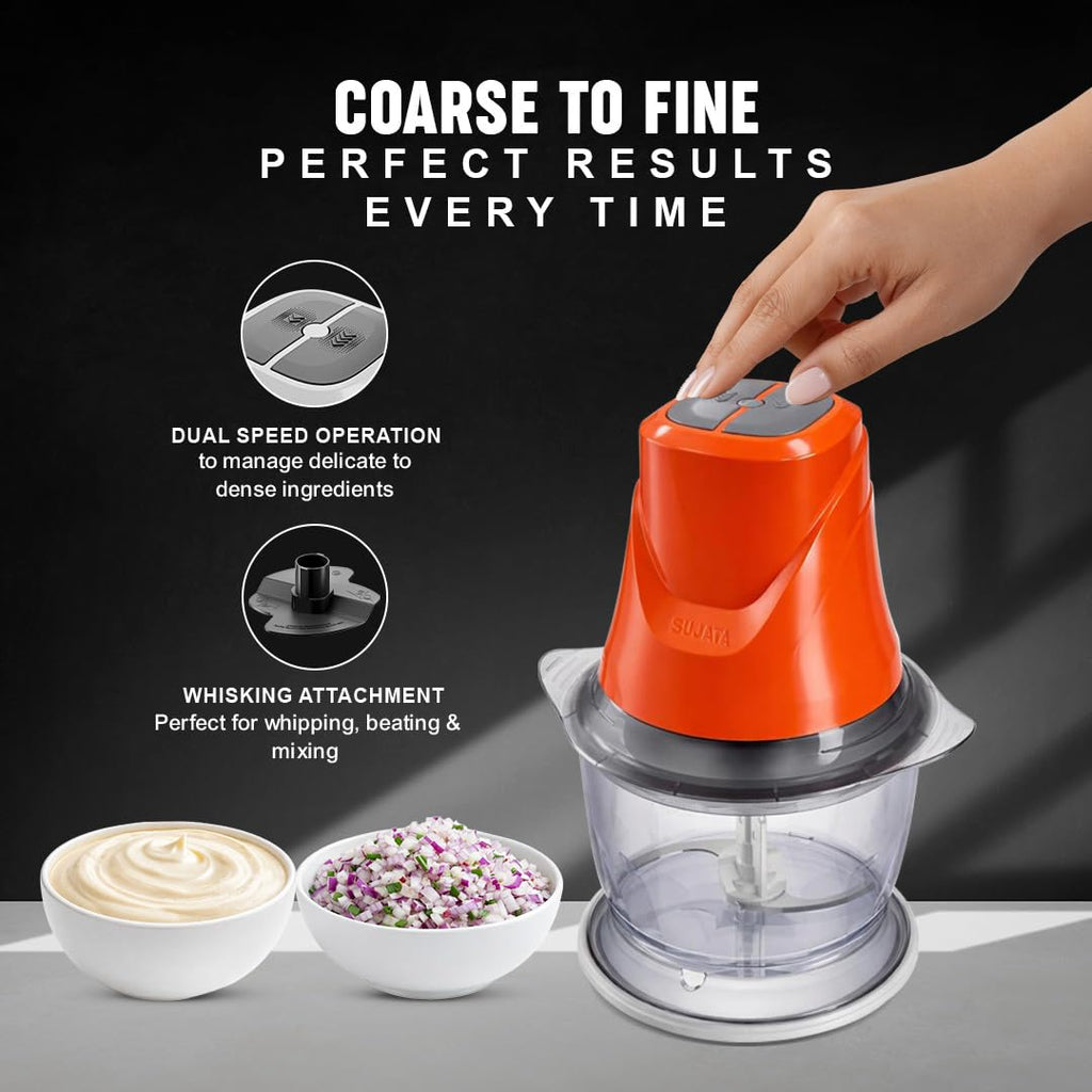 Sujata Chopcraft Electric Chopper 900ml, Vegetable Chopper for Kitchen 3200RPM (orange)
