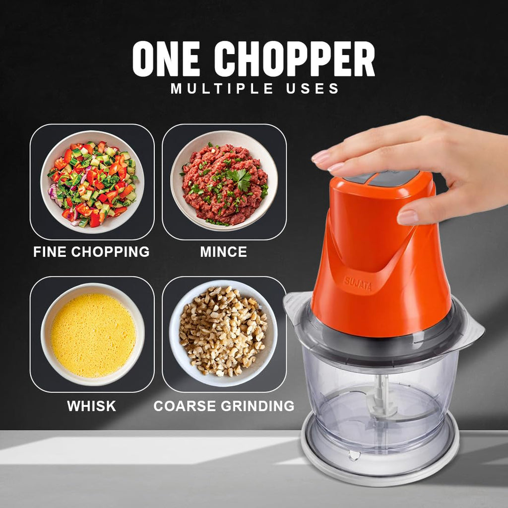 Sujata Chopcraft Electric Chopper 900ml, Vegetable Chopper for Kitchen 3200RPM (orange)