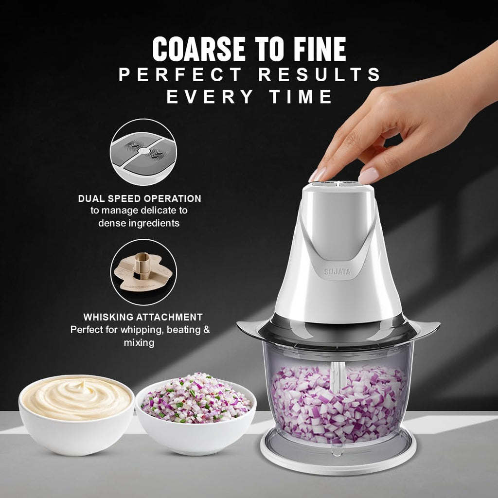 Sujata Chopcraft Electric Chopper 900ml, Vegetable Chopper for Kitchen 3200RPM (White)