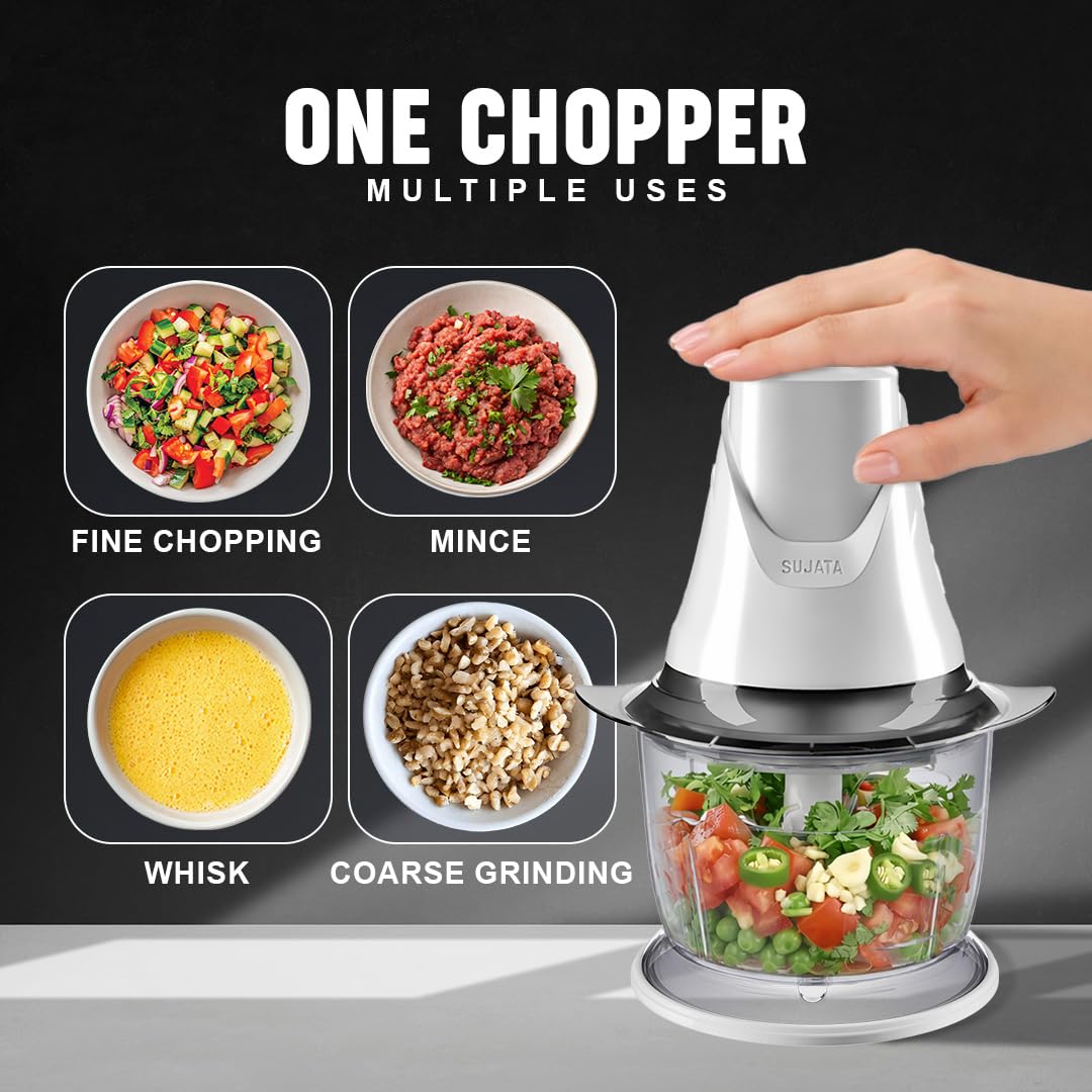 Sujata Chopcraft Electric Chopper 900ml, Vegetable Chopper for Kitchen 3200RPM (White)