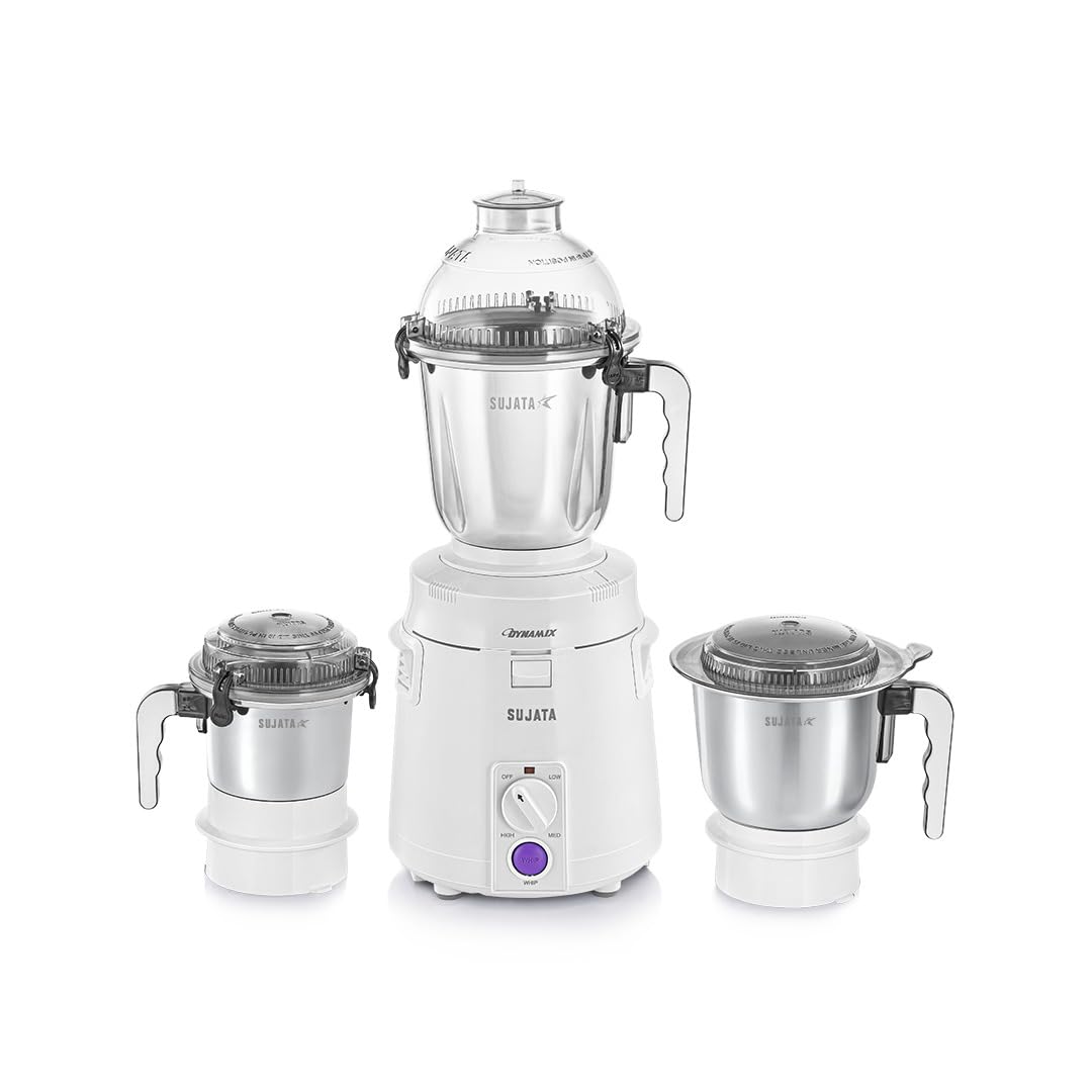 Sujata Dynamix 900 Watts Mixer Grinder 3 Versatile Jars 1500 ml, 1000 ml and 500 ml (White)