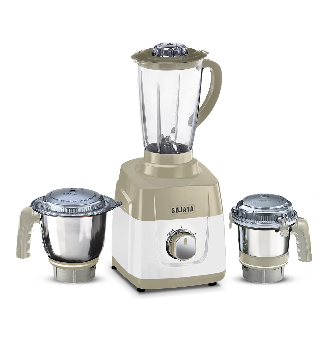 Sujata MG01 Mixer Grinder 1000Watts 3 Jars including 1750ml Blender, 1000ml Grinder, 500ml Chutney Jar | Beige & White
