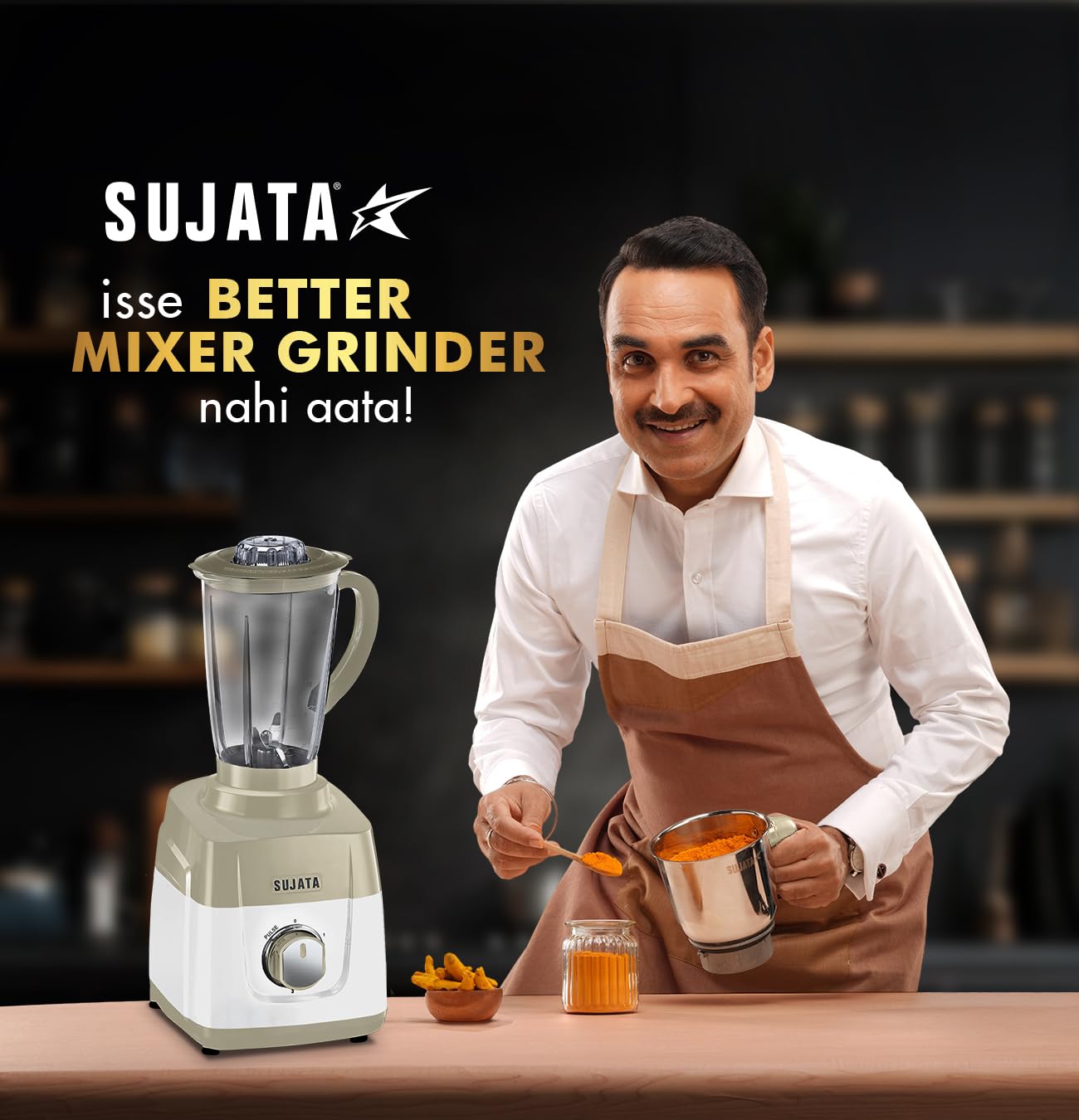 Sujata MG01 Mixer Grinder 1000Watts 3 Jars including 1750ml Blender, 1000ml Grinder, 500ml Chutney Jar | Beige & White