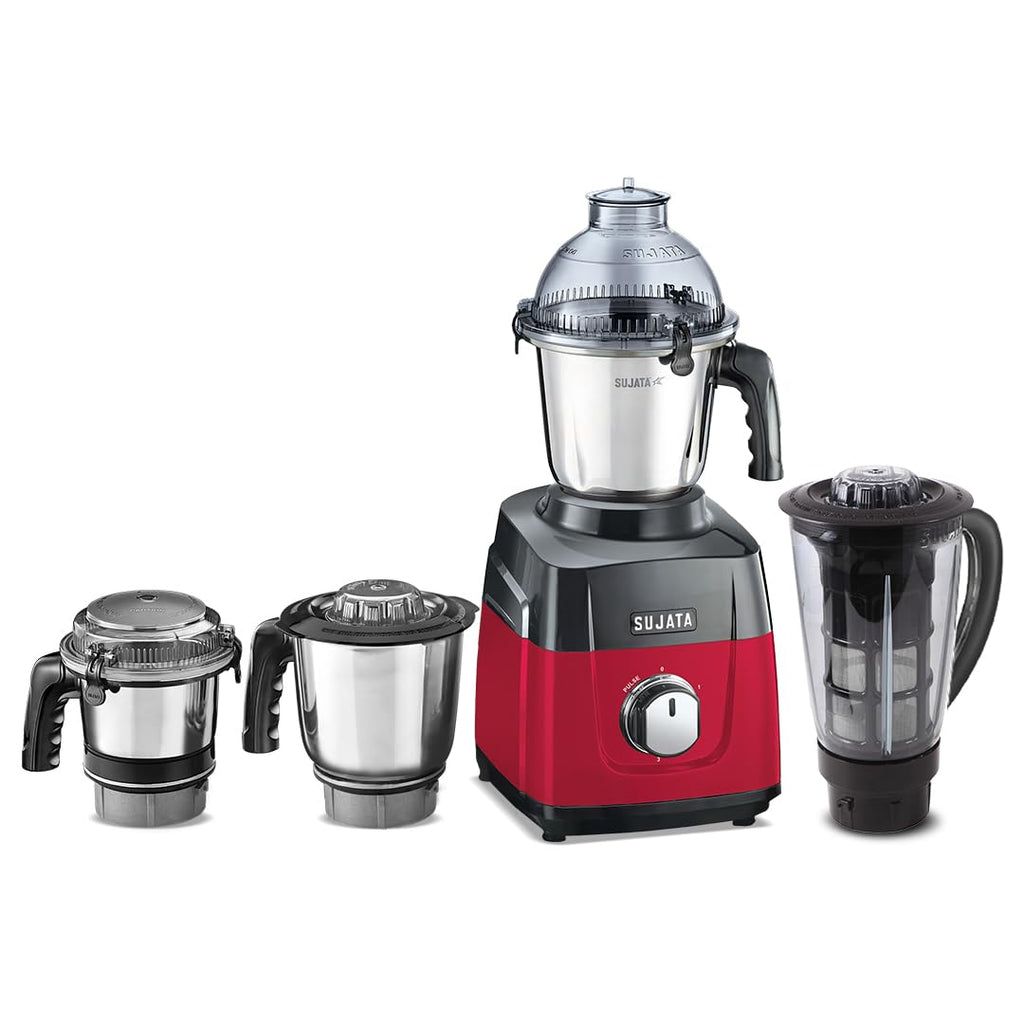 Sujata MG03 Mixer Grinder |1000 Watts 4 Jars including 1750ml Blender with Coconut Milk Extractor, 1500ml, 1000ml, 500ml Jar| Red & Black