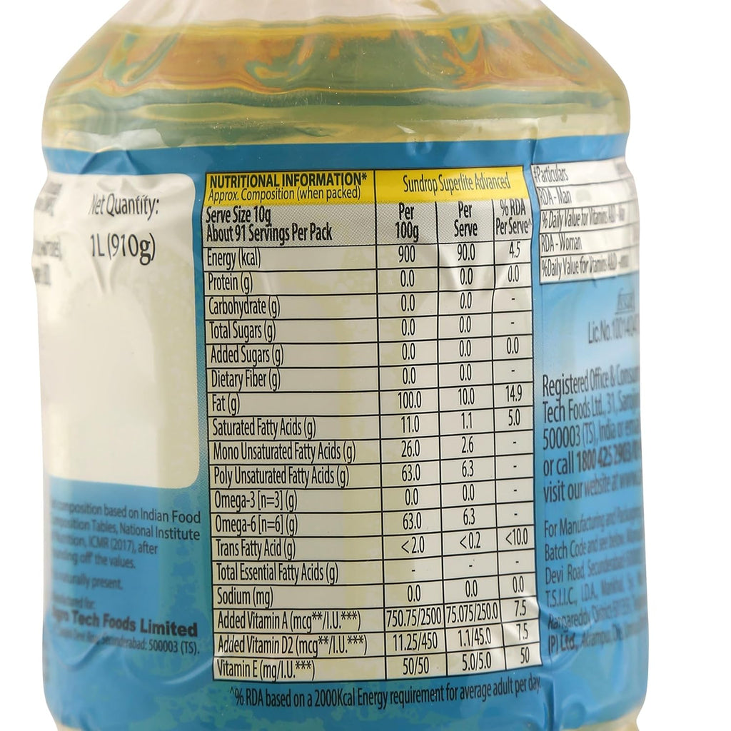Sundrop Superlite Advanced Sunflower Oil, 1700g (850g -Pack of 2, Super Saver Pack)