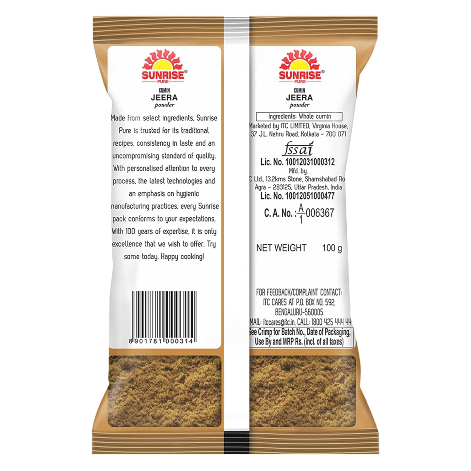 Sunrise Pure Cumin Spice Powder Pouch, 100 gram