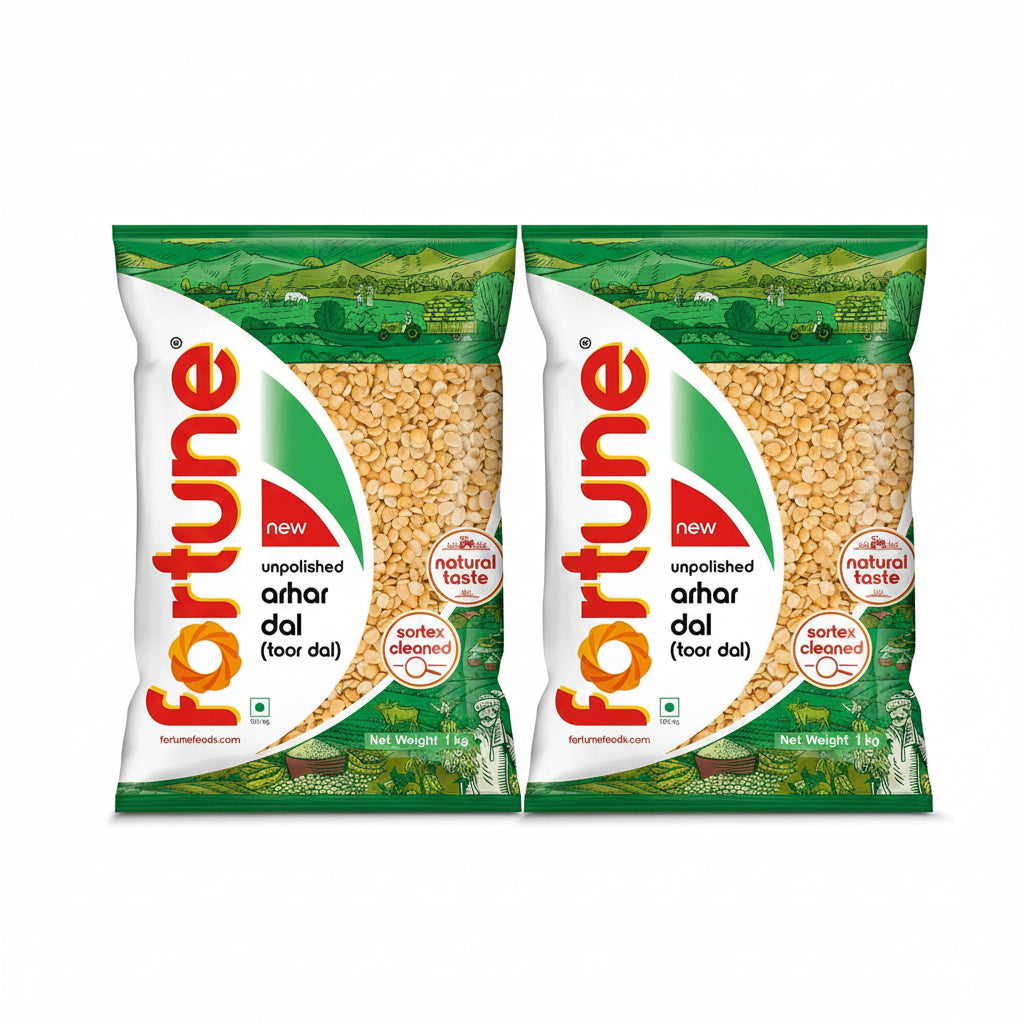 Fortune Arhar Dal (Toor Dal), 1 kg, Unpolished and Sortex cleaned (Pack of 2)