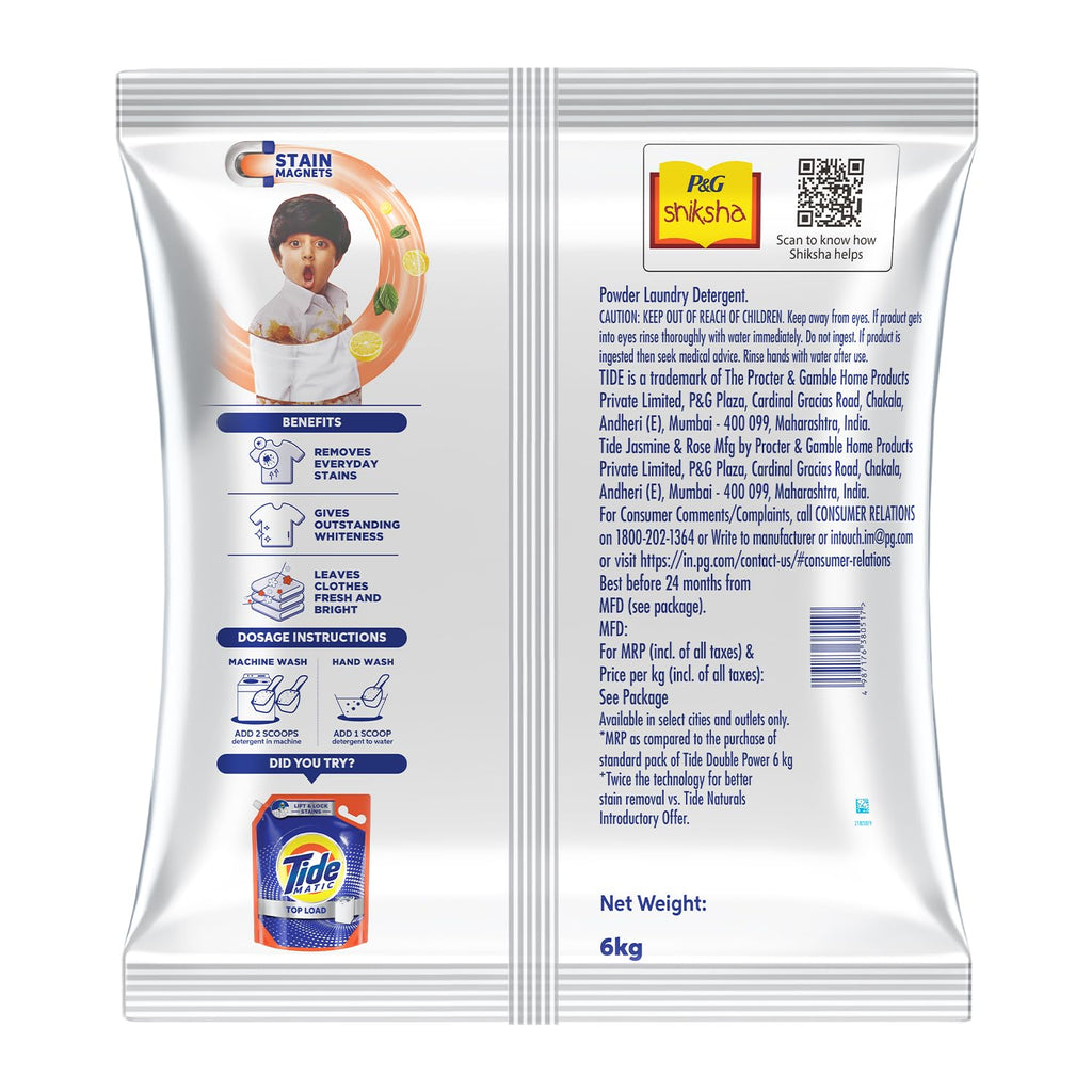 Tide Plus Detergent Washing Powder - 6kg Value Pack | Lemon & Mint Fragrance