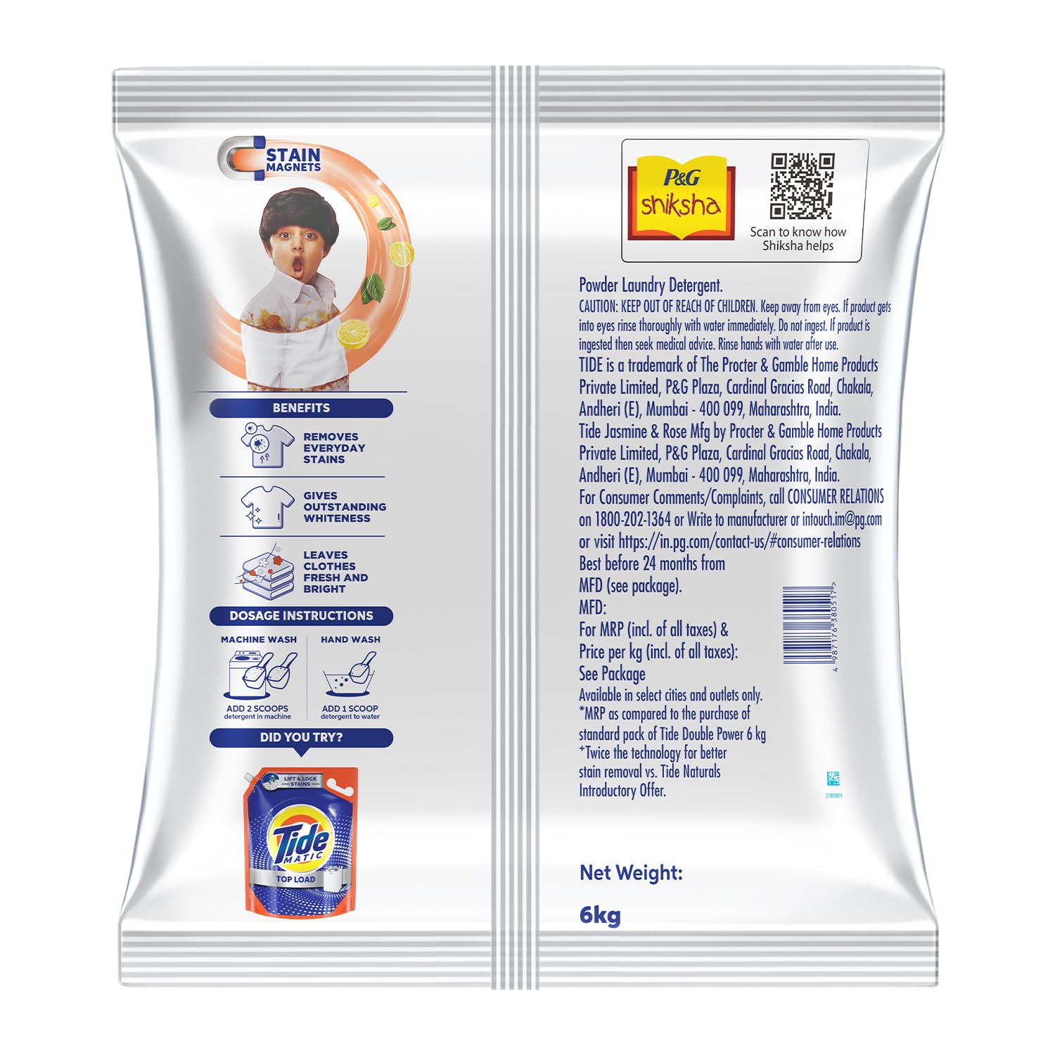 Tide Plus Detergent Washing Powder - 6kg Value Pack | Lemon & Mint Fragrance