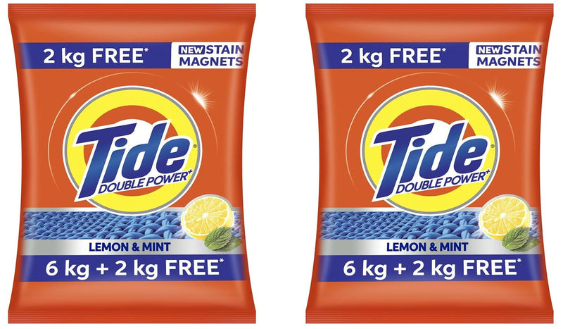 Tide Plus Double Power Detergent Washing Powder Lemon & Mint 6kg + 2kg FREE (Pack of 2)
